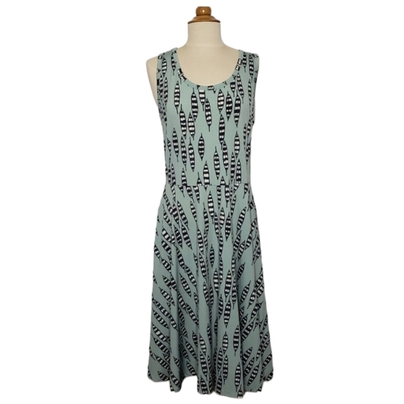 LuLaRoe Nikki Dress Boho Feather Print Pocket Tank Fit & Flare M Stretch - Picture 1 of 10